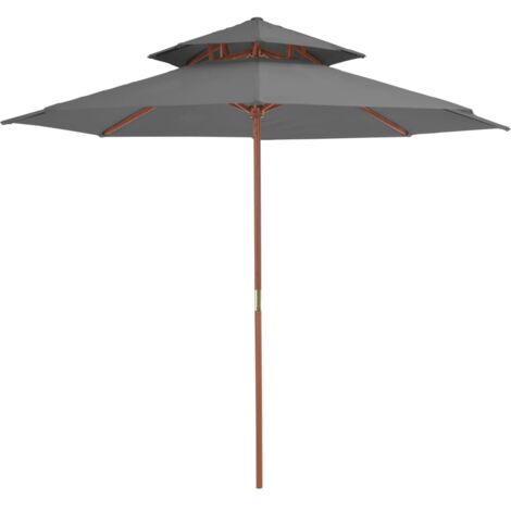 Parasol,Parasol de jardin à deux étages avec mât en bois 270 cm anthracite CFW74207 (1/5)
