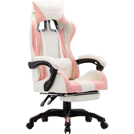 Fauteuil de Salon,Fauteuil de jeux vidéo et repose-pied Rose et blanc Similicuir CFW48676 (1/5)