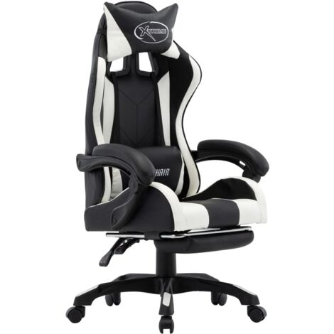 Fauteuil de Salon,Fauteuil de jeux vidéo et repose-pied Blanc et noir Similicuir CFW83298 (1/5)