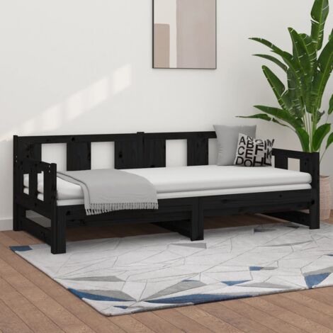 Lit Adulte,Lit coulissant Noir Bois de pin solide 2x(90x190) cm CFW20415 (1/5)