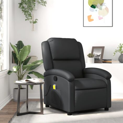 Fauteuil de Salon,Fauteuil de massage inclinable noir cuir véritable CFW89816 (1/5)