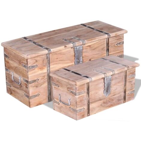 Casaria Coffre Rangement Bois Acacia 205L avec Bâche Intérieure