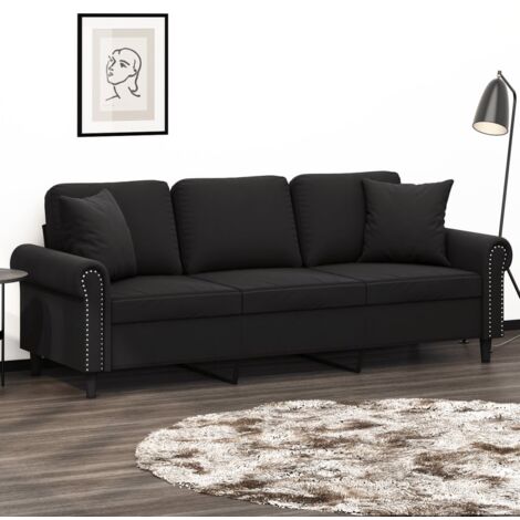 Canapé 3 places，Sofa pour Salon，Banquette avec oreillers décoratifs noir 180 cm velours CFW97485 (1/5)