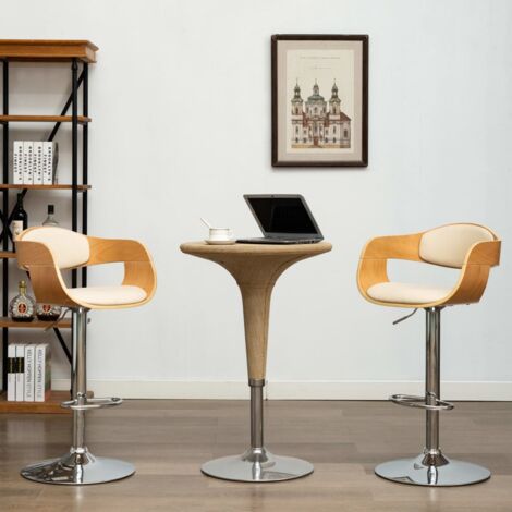 Lot de 2 Chaise de salon,Chaises de bar crème bois courbé et similicuir CFW77919 (1/5)