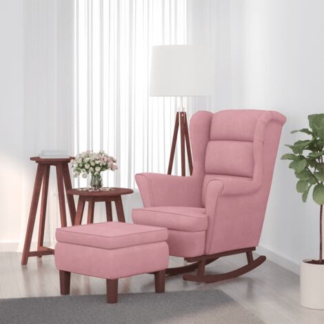 Chaise à bascule,Chaise de relaxation avec pieds en bois et tabouret Rose Velours CFW46667 (1/5)