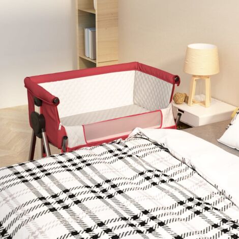 Lit pour bébé avec matelas Rouge Tissu de lin CFW31097 (1/5)