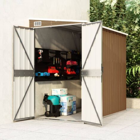 Abri de jardin,Remise Cabane pour outils, Stockage Rangement Extérieur mural Marron 118x194x178 cm Acier galvanisé CFW54184 (1/5)
