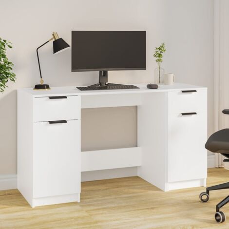 Bureau，Table de travail，Table d'étude avec armoire latérale Blanc Bois d'ingénierie CFW13844 (1/5)
