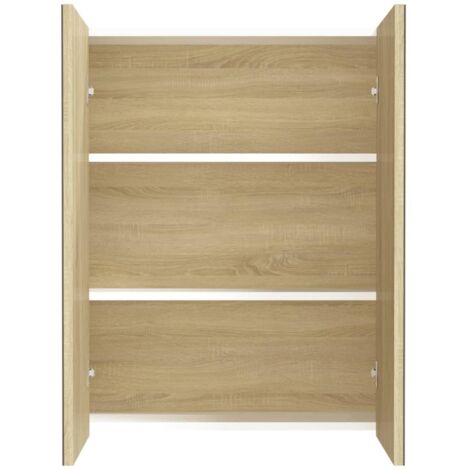 Armoire murale de salle de bain à miroir - Meuble de rangement 60x15x75cm MDF Blanc et chêne BV339207 - BonneVie