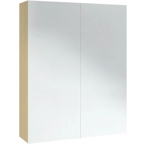 Armoire murale de salle de bain à miroir - Meuble de rangement 60x15x75cm MDF Blanc et chêne BV339207 - BonneVie