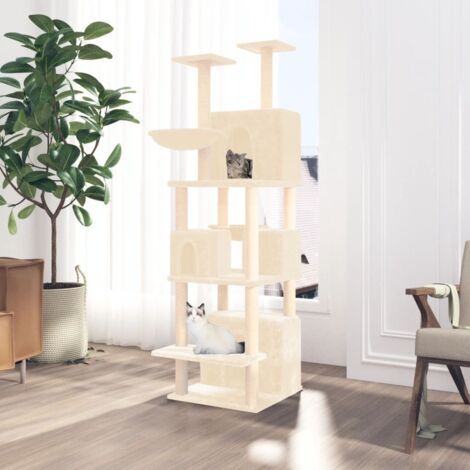 Arbre à chat,Maison pour chat,Arbre à Grimper avec griffoirs en sisal Crème 180 cm CFW69543 (1/5)