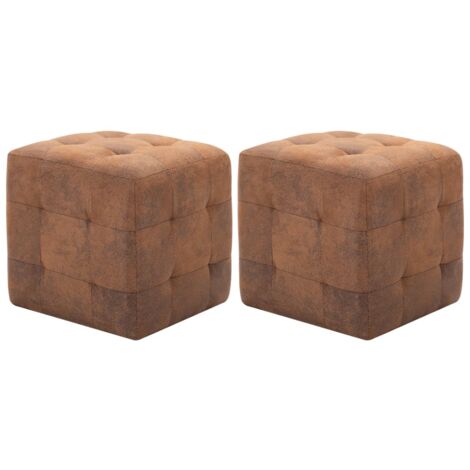 2 pcs Pouf,Tabouret basse,Repose-pieds Marron 30 x 30 x 30 cm Similicuir daim CFW66164 (1/5)