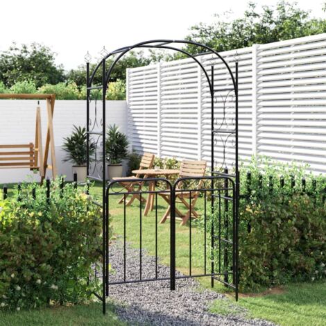 Arche de jardin avec portail noir 108x45x235 cm acier CFW87380