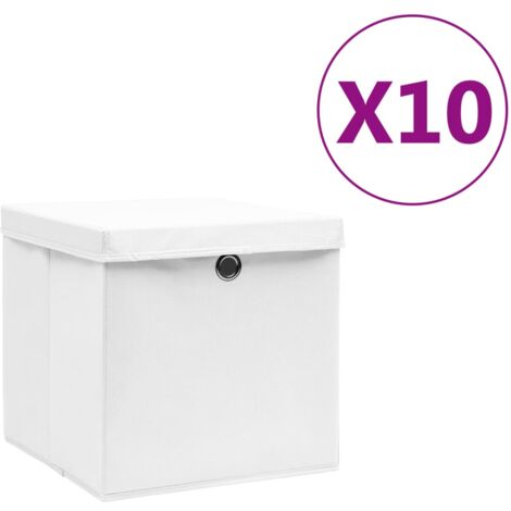 Boîtes de rangement avec couvercles 10 pcs 28x28x28 cm Blanc CFW71604 (1/5)