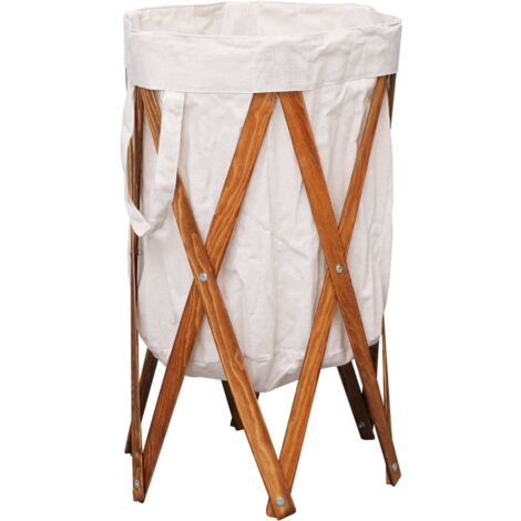 Panier à linge pliable Crème Bois et tissu CFW77132 (1/5)