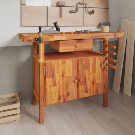 Établi avec tiroir et étaux 124x52x83 cm Bois massif d'acacia CFW67645 (1/5)