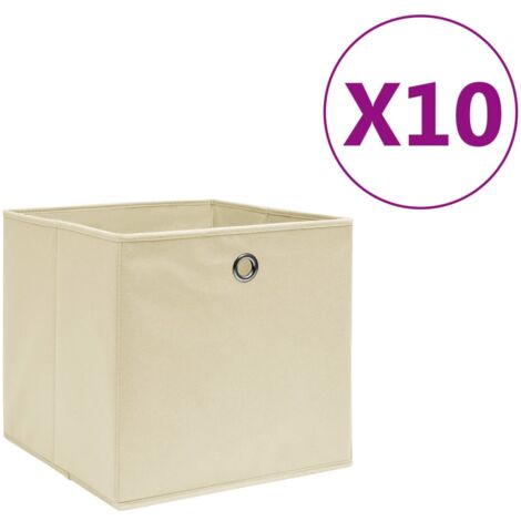 Boîtes de rangement 10 pcs Tissu intissé 28x28x28 cm Crème CFW30892 (1/5)