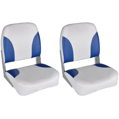 2 Sièges De Bateau VidaXL - Dossiers Pliables Avec Coussins - Bleu Et Blanc