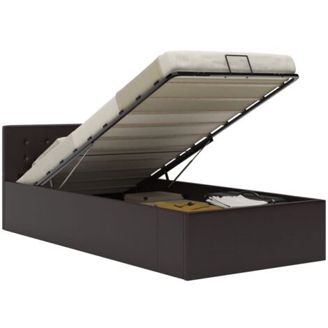 Lit simple,Lit adulte,Cadre de lit à rangement hydraulique Gris Similicuir 100x200 cm504661 (1/5)
