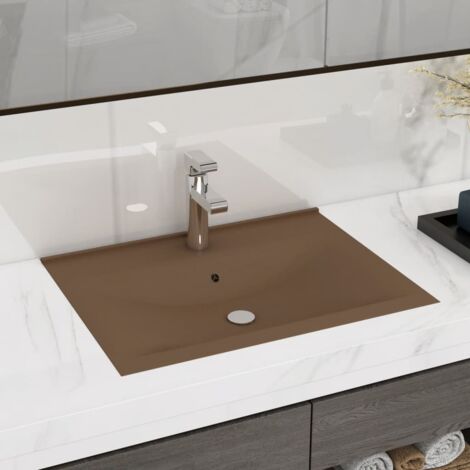 Vasque à poser Lavabo Évier à poser Bac à laver avec trou de robinet Crème mat 60x46 cm Céramique CVW48594 (1/5)