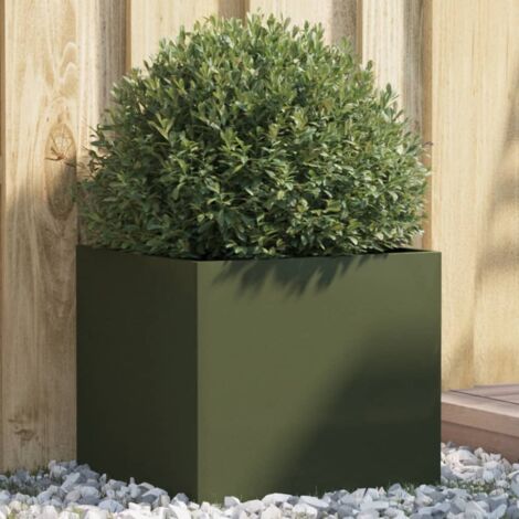 Jardinière Pot de Fleurs vert olive 42x40x39 cm acier CVW96882 (1/5)
