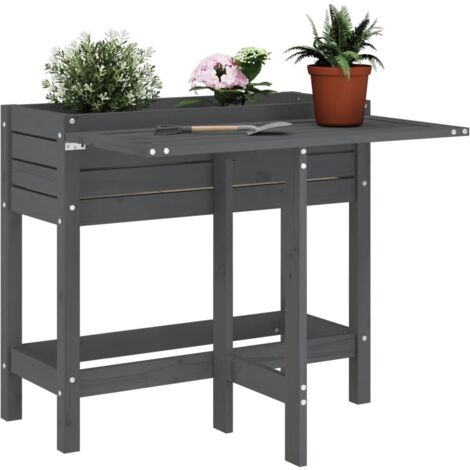 Jardinière Pot de Fleurs de jardin avec dessus pliable gris bois pin massif CVW18560 (1/5)