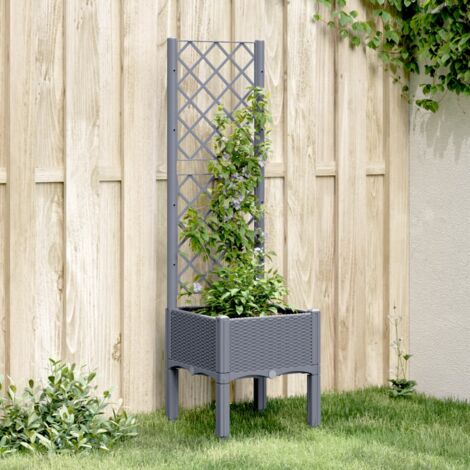 Jardinière Pot de Fleurs avec treillis bleu gris 40x40x142 cm PP CVW68150 (1/5)