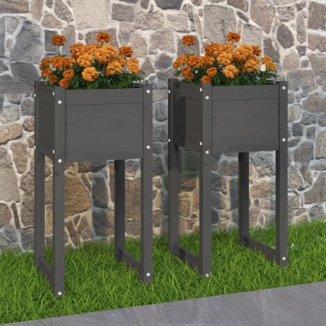 2 pcs Jardinière Pot de Fleurss Gris 40x40x81 cm Bois massif de pin CVW54470 (1/5)