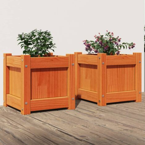 2 pcs Jardinière Pot de Fleurss cire marron bois de pin massif CVW51577 (1/5)