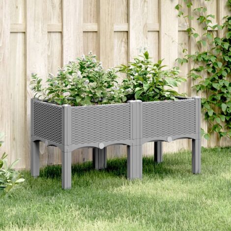 Jardinière Pot de Fleurs avec pieds gris clair 80x40x42 cm PP CVW37927 (1/5)