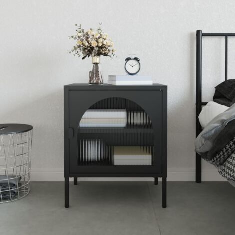 Table de chevet Table d'appoint Table de nuit noir 50x35x60 cm verre et acier CVW66838 (1/5)