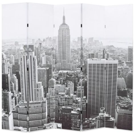 Cloison de séparation Paravent Séparateur pliable pliable 200x170 cm New York Noir et blanc CVW52233 (1/5)