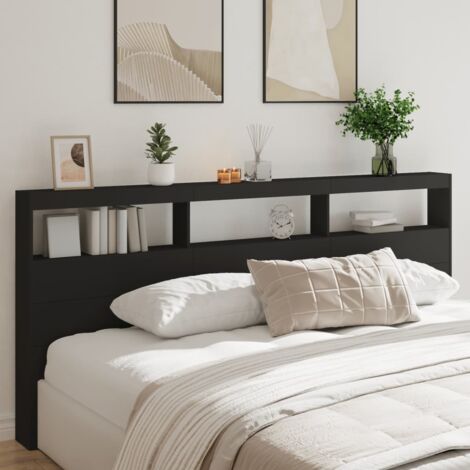 Armoire tête de lit avec LED noir 220x17x102 cm CVW98916 (1/5)