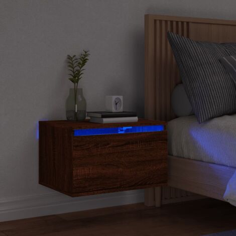 Table de chevet murale Table d'appoint Table de nuit avec lumières LED chêne marron CVW93959 (1/5)