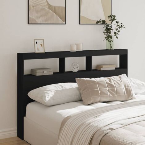 Armoire tête de lit avec LED noir 160x17x102 cm CVW32851 (1/5)