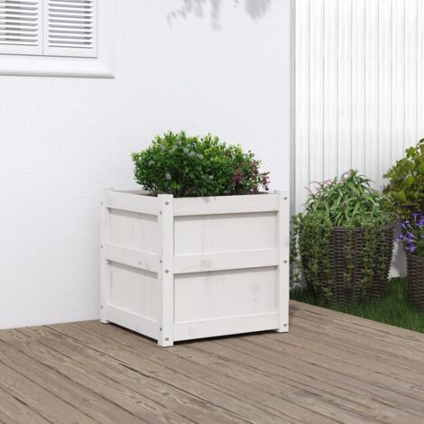 Jardinière Pot de Fleurs blanc 50x50x50 cm bois de pin massif CVW70837 (1/5)