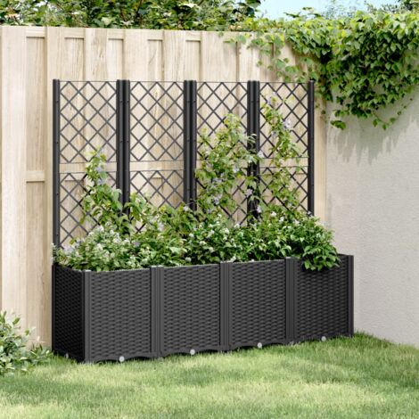Jardinière Pot de Fleurs avec treillis noir 160x40x140 cm PP CVW48159 (1/5)