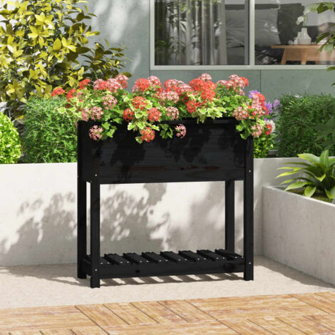 Jardinière Pot de Fleurs avec étagère Noir 82,5x34,5x81 cm Bois massif de pin CVW31413 (1/5)