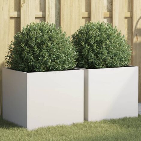 2 pcs Jardinière Pot de Fleurss blanc 42x40x39 cm acier CVW52316 (1/5)