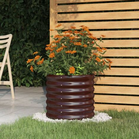 Jardinière Pot de Fleurs de jardin Acier enduit de poudre 40x40x36 cm Marron CVW67830 (1/5)