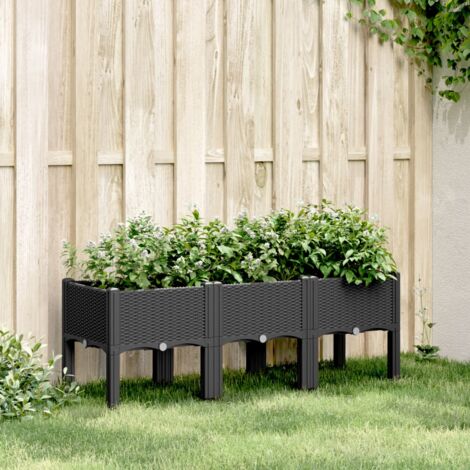 Jardinière Pot de Fleurs avec pieds noir 120x40x42 cm PP CVW85744 (1/5)
