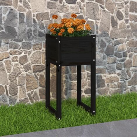 Jardinière Pot de Fleurs Noir 40x40x81 cm Bois massif de pin CVW63497 (1/5)