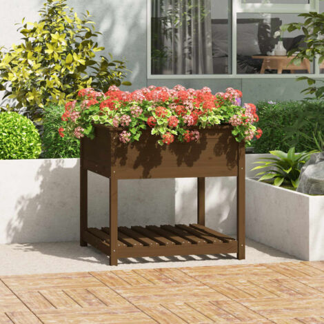 Jardinière Pot de Fleurs avec étagère Marron miel 82,5x82,5x81 cm Bois de pin CVW97931 (1/5)