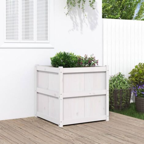 Jardinière Pot de Fleurs blanc 70x70x70 cm bois de pin massif CVW88234 (1/5)