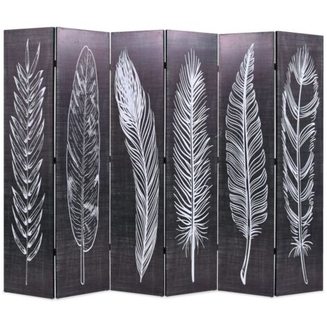 Cloison de séparation Paravent Séparateur pliable pliable 228 x 170 cm Plumes Noir et blanc CVW82940 (1/5)