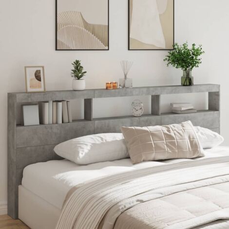 Armoire tête de lit avec LED gris béton 220x17x102 cm CVW26771 (1/5)