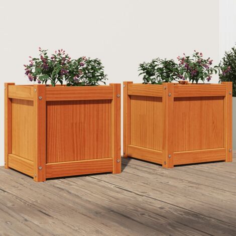 2 pcs Jardinière Pot de Fleurss cire marron bois de pin massif CVW89221 (1/5)