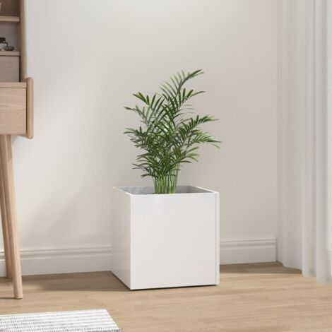 Jardinière Pot de Fleurs Blanc brillant 40x40x40 cm Bois d'ingénierie CVW32236 (1/5)