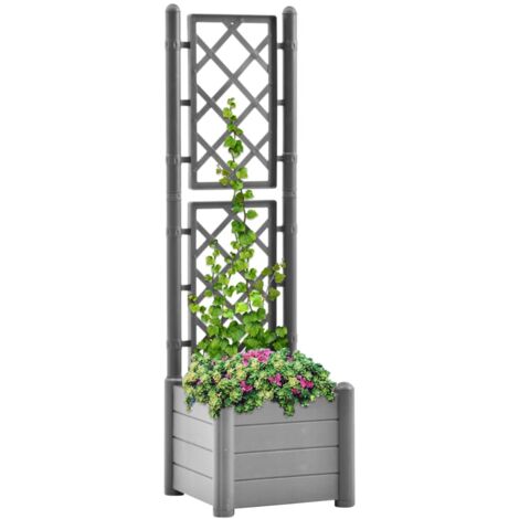 Jardinière Pot de Fleurs avec treillis 43x43x142 cm PP Gris pierre CVW63215 (1/5)