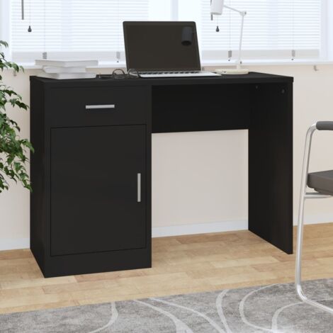 Bureau,Table de travail,Table d'étude avec tiroir et armoire Noir 100x40x73 cm Bois ingénierie CFW593265 (1/5)